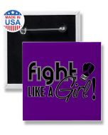Fight Like a Girl Square Button Purple Ribbon