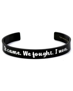 Fight Like a Girl Bangle Cuff Bracelet Black Plated Stainless Steel in Jewelry Box