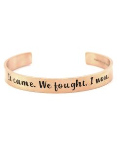 Fight Like a Girl Bangle Cuff Bracelet Rose Gold Plated Stainless Steel in Jewelry Box