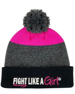 Fight Like a Girl Knit Beanie with Pom - Pink