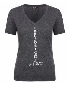 I Believe I Can Women's Tri-Blend V-Neck T-Shirt - Charcoal Grey [S]