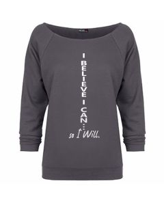 I Believe I Can Women's Long Sleeve Dolman T-Shirt - Charcoal Grey [S]