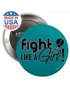 Fight Like a Girl Signature Round Button - Teal