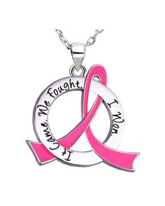 "It Came. We Fought. I Won." Breast Cancer Survivor Necklace - Pink Ribbon