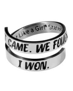 "It Came. We Fought. I Won" Open Wrap Stainless Steel Ring