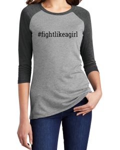 Fight Like a Girl Hashtag Women's Raglan 3/4 Sleeve T-Shirt - Grey Frost w/ Black Frost [S]