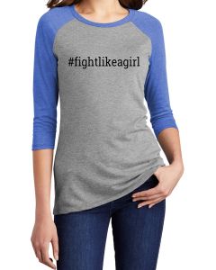 Fight Like a Girl Hashtag Women's Raglan 3/4 Sleeve T-Shirt - Grey Frost w/ Blue Frost [S]