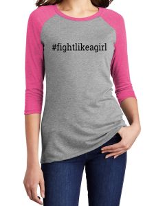 Fight Like a Girl Hashtag Women's Raglan 3/4 Sleeve T-Shirt - Grey Frost w/ Pink Frost [S]