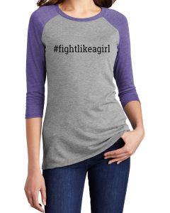 Fight Like a Girl Hashtag Women's Raglan 3/4 Sleeve T-Shirt - Grey Frost w/ Purple Frost [S]