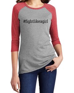 Fight Like a Girl Hashtag Women's Raglan 3/4 Sleeve T-Shirt - Grey Frost w/ Red Frost [S]