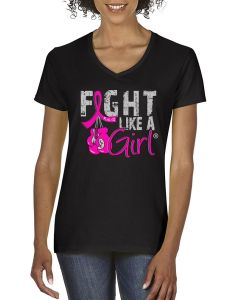 Fight Like a Girl Knockout Women's V-Neck T-Shirt - Black w/ Pink [S]