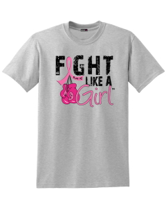 Fight Like a Girl Knockout Unisex T-Shirt - Heather Grey w/ Pink [S]