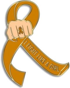 I Fight Like a Girl Fist Awareness Ribbon Lapel Pin - Amber