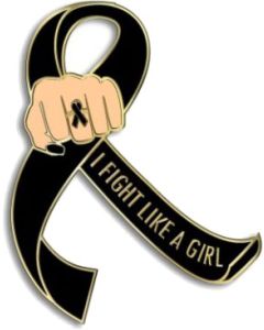 I Fight Like a Girl Fist Awareness Ribbon Lapel Pin - Black