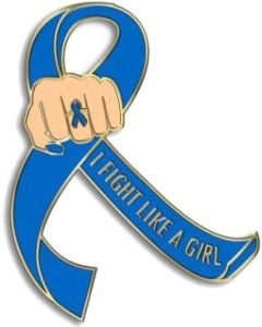 I Fight Like a Girl Fist Awareness Ribbon Lapel Pin - Blue