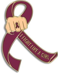 I Fight Like a Girl Fist Awareness Ribbon Lapel Pin - Burgundy