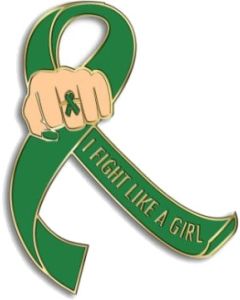 I Fight Like a Girl Fist Awareness Ribbon Lapel Pin - Emerald Green