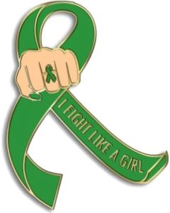 I Fight Like a Girl Fist Awareness Ribbon Lapel Pin - Green
