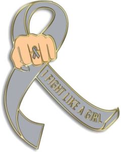 I Fight Like a Girl Fist Awareness Ribbon Lapel Pin - Grey