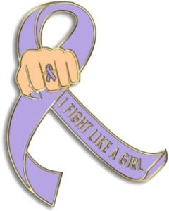I Fight Like a Girl Fist Awareness Ribbon Lapel Pin - Lavender