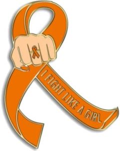 I Fight Like a Girl Fist Awareness Ribbon Lapel Pin - Orange