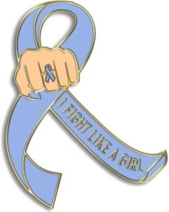 I Fight Like a Girl Fist Awareness Ribbon Lapel Pin - Periwinkle
