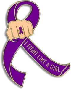 I Fight Like a Girl Fist Awareness Ribbon Lapel Pin - Purple