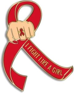 I Fight Like a Girl Fist Awareness Ribbon Lapel Pin - Red