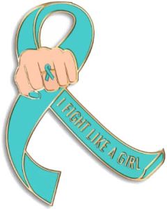 I Fight Like a Girl Fist Awareness Ribbon Lapel Pin - Teal