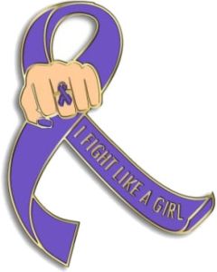 I Fight Like a Girl Fist Awareness Ribbon Lapel Pin - Violet