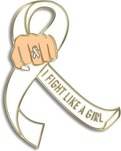 I Fight Like a Girl Fist Awareness Ribbon Lapel Pin - White