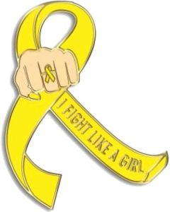 I Fight Like a Girl Fist Awareness Ribbon Lapel Pin - Yellow