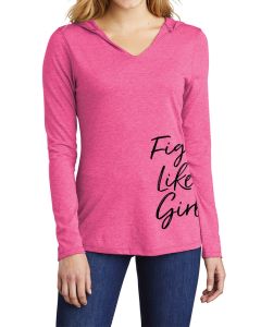Fight Like a Girl Side Script Women's Hooded Long Sleeve T-Shirt - Pink Frost [XS]