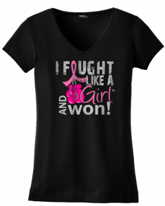 Fought Like a Girl Knockout Women's V-Neck T-Shirt - Black w/ Pink [S]