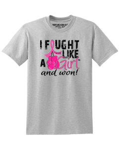 Fought Like a Girl Knockout Unisex T-Shirt - Heather Grey w/ Pink [S]