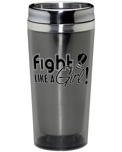 "Fight Like a Girl Signature" Stainless Steel Acrylic Travel Tumbler - Grey