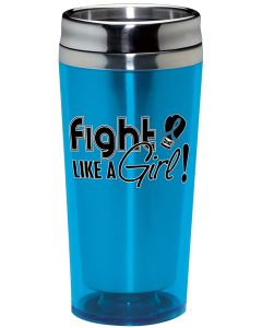 "Fight Like a Girl Signature" Stainless Steel Acrylic Travel Tumbler - Light Blue