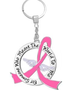 "Meant The World To Me" Breast Cancer Tribute Keychain - Pink Ribbon