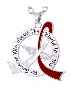 "Meant The World To Me" Tribute Necklace - Burgundy & White Ribbon