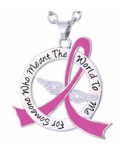 "Meant The World To Me" Breast Cancer Tribute Necklace - Pink Ribbon