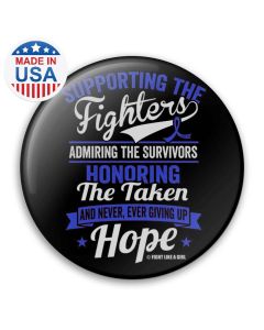 Supporting Admiring Honoring" Breast Cancer Button - Black w/ Blue (