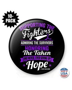 "Supporting Admiring Honoring" Round Button - Black w/ Purple