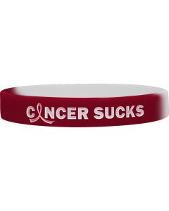 "Cancer Sucks" Ink-Filled Silicone Wristband - Burgundy and White