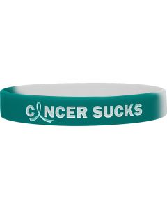 Cancer Sucks Teal and White Wristband Bracelet for Cervical Cancer