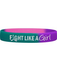 "Fight Like a Girl Hybrid" Ink-Filled Silicone Wristband - Teal, Purple, and Pink