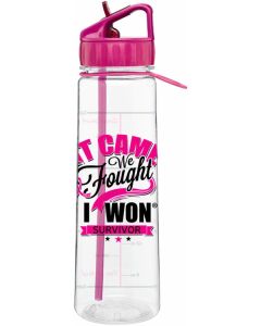 Breast Cancer Survivor Water Bottle It Came We Fought I Won Pink Ribbon