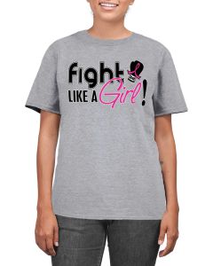 Fight Like a Girl Signature Unisex T-Shirt - Heather Grey w/ Pink [S]