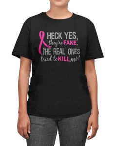 Heck Yes, They're Fake Unisex T-Shirt - Black w/ Pink [S]