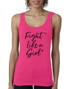 Fight Like a Girl Script Women's Stretch Tank Top - Pink [XS]