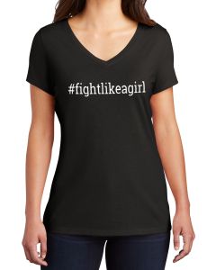 Fight Like a Girl Hashtag Women's Tri-Blend V-Neck T-Shirt - Black [S]